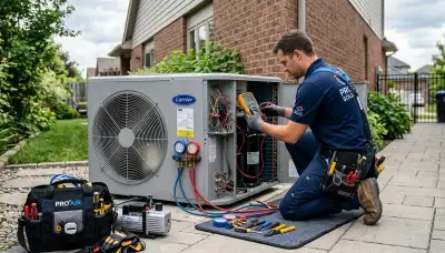 Technician performing AC repair in Fort Lauderdale FL for residential cooling system