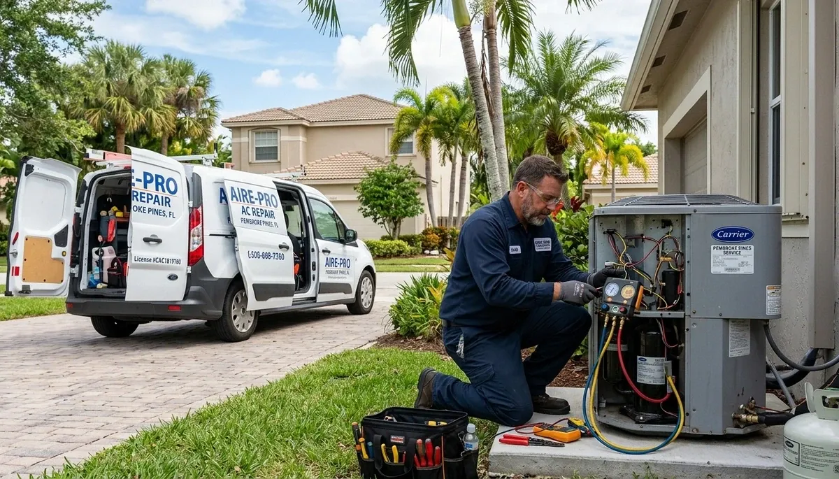 HVAC technician performing AC repair service in Fort Lauderdale FL home