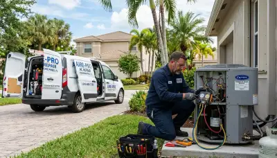 HVAC technician performing AC repair service in Fort Lauderdale FL home