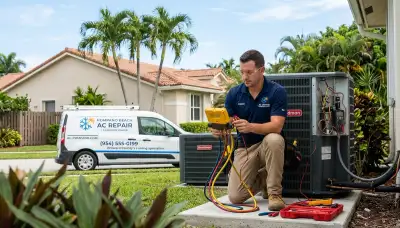 HVAC technician performing AC repair service in Fort Lauderdale FL home