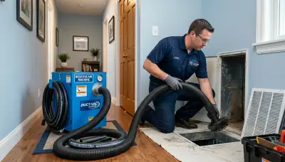 Technician cleaning air ducts for AC system in Fort Lauderdale FL home to improve indoor air quality