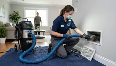 Technician cleaning air ducts for AC system in Fort Lauderdale FL home to improve airflow and air quality