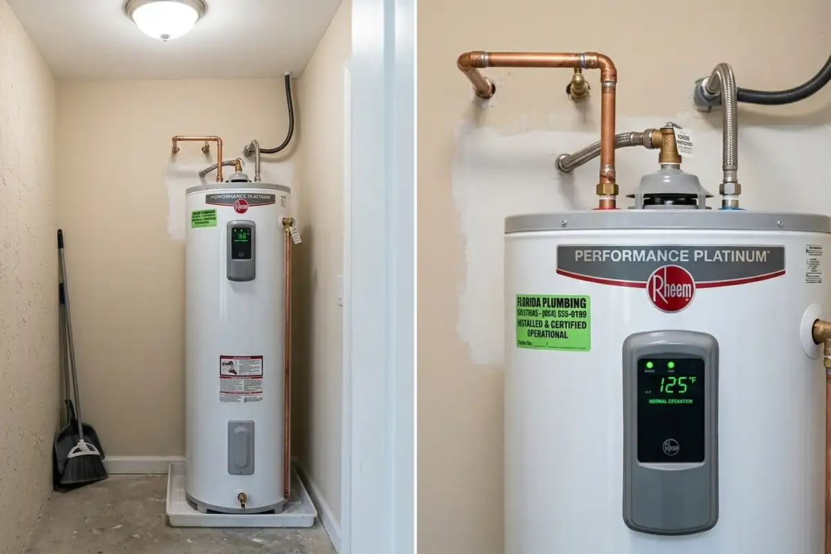 Repaired water heater in Fort Lauderdale FL showing professional AC repair service and restored hot water system