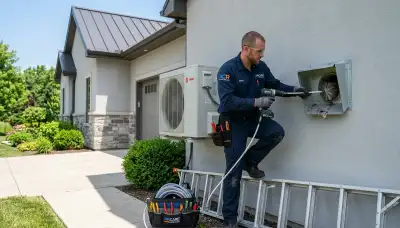 Technician cleaning dryer vent for improved airflow in Fort Lauderdale FL home