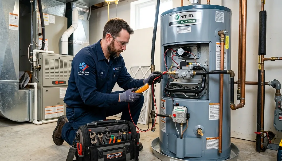 Technician repairing residential water heater in Fort Lauderdale FL for Five Star Cooling service