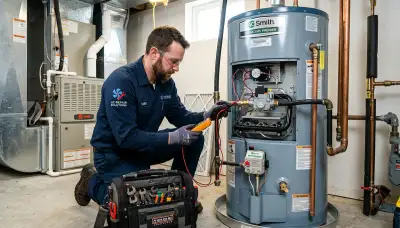 Technician repairing residential water heater in Fort Lauderdale FL for Five Star Cooling service