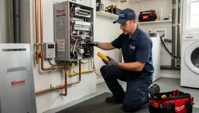 Technician repairing residential water heater in Fort Lauderdale FL for Five Star Cooling service